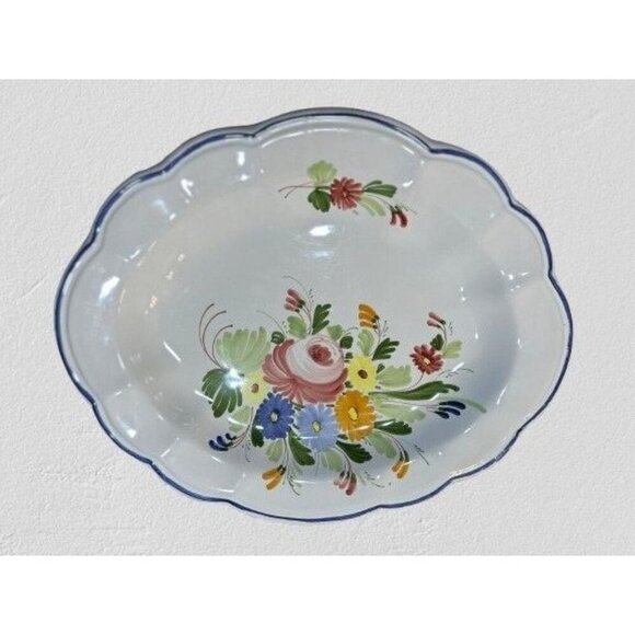 CASTELLI Italy Oval Serving Plate Faience Floral Scalloped Edge 15.5" - Picture 7 of 9